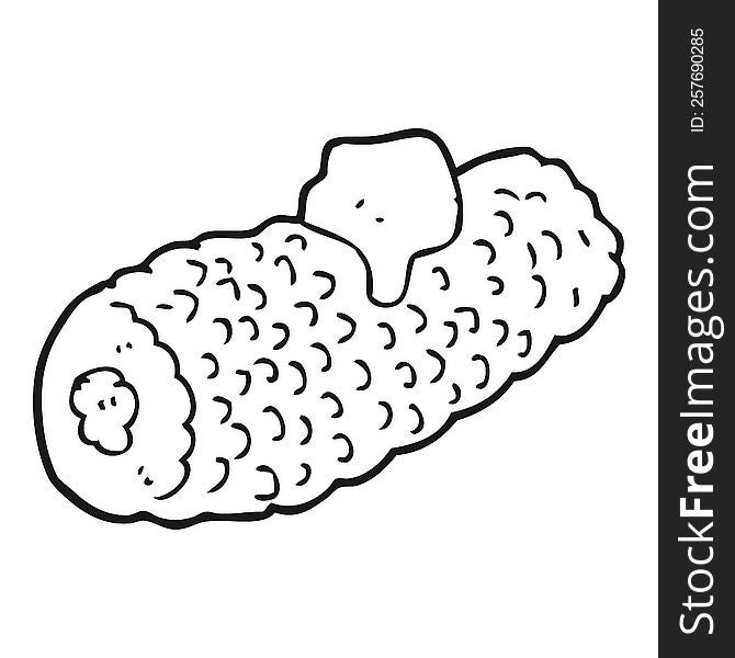 freehand drawn black and white cartoon corn on cob with butter