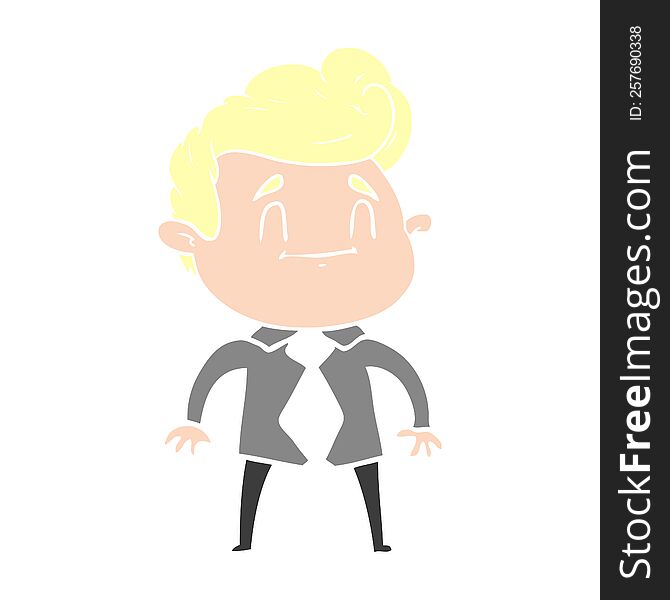 happy flat color style cartoon man in office clothes
