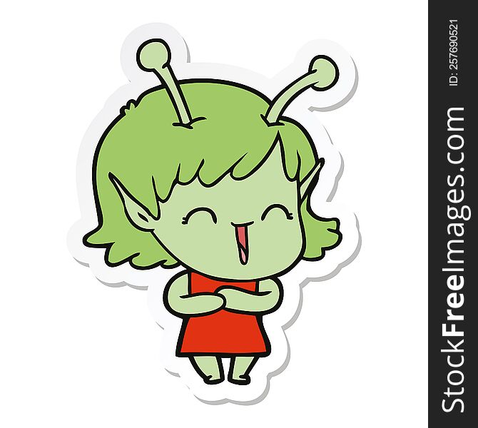 Sticker Of A Cartoon Happy Alien Girl