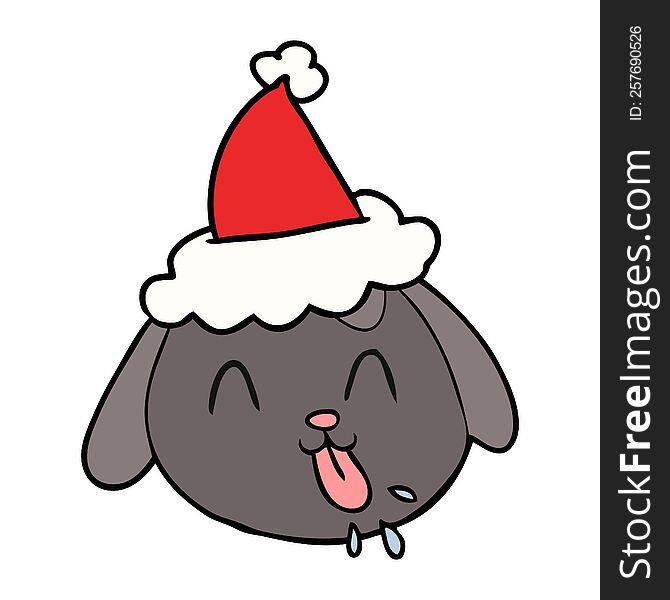 Line Drawing Of A Dog Face Wearing Santa Hat