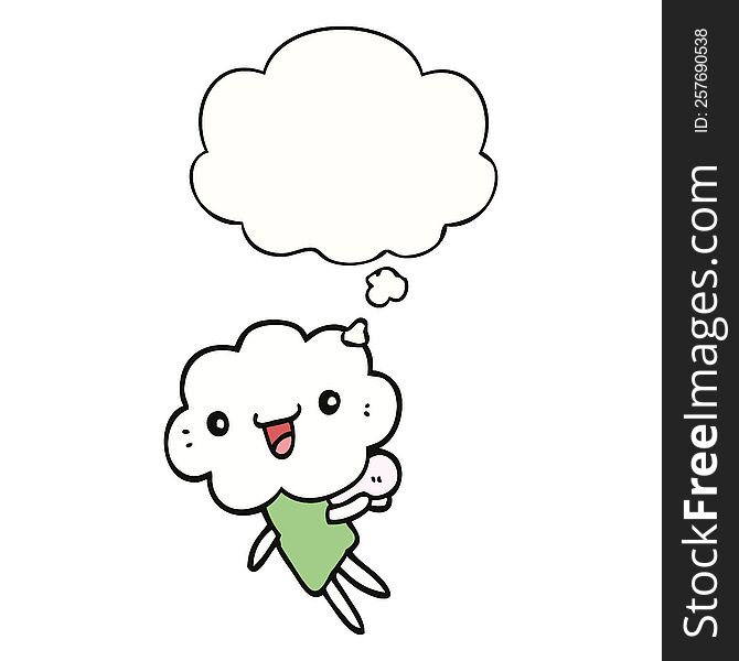 cartoon cloud head creature with thought bubble