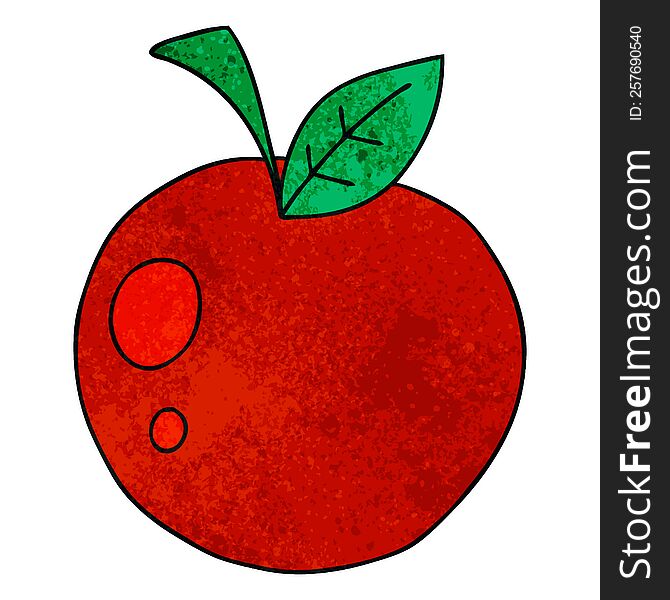 Quirky Hand Drawn Cartoon Red Apple