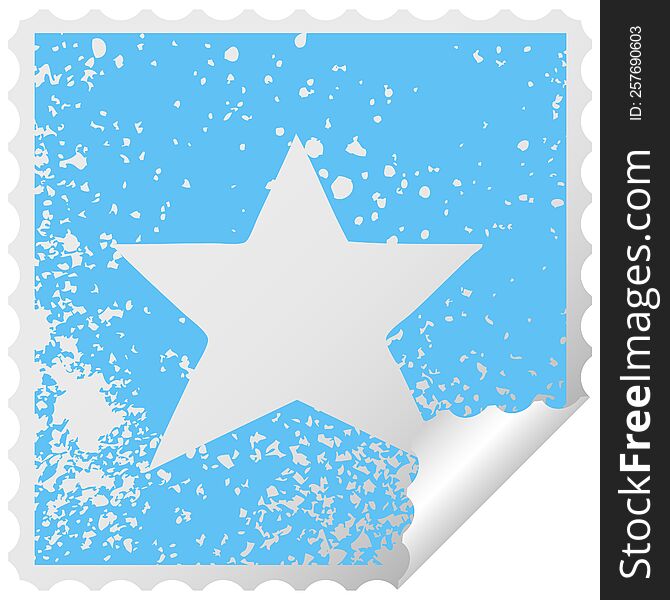 distressed square peeling sticker symbol of a gold star
