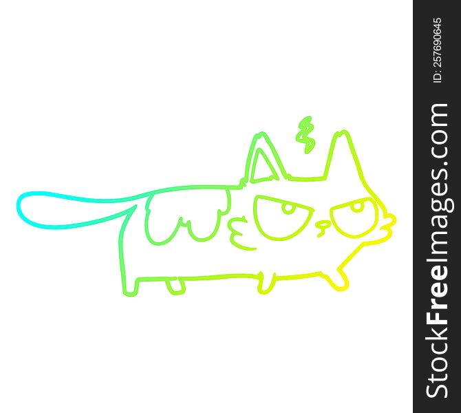 cold gradient line drawing of a cartoon angry cat