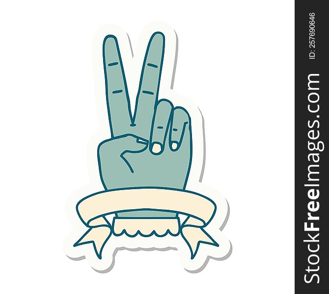 peace two finger hand gesture with banner sticker