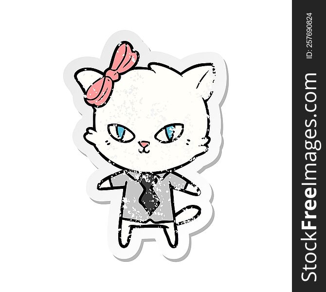 distressed sticker of a cute cartoon cat boss