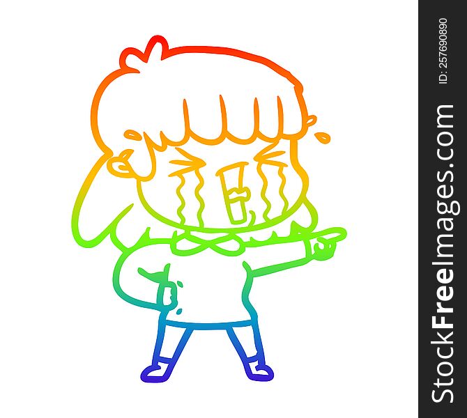 Rainbow Gradient Line Drawing Cartoon Woman In Tears