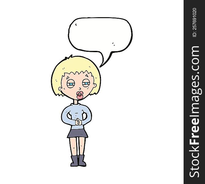 cartoon suspicious girl with speech bubble