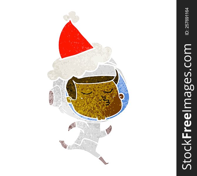 Retro Cartoon Of A Confident Astronaut Wearing Santa Hat