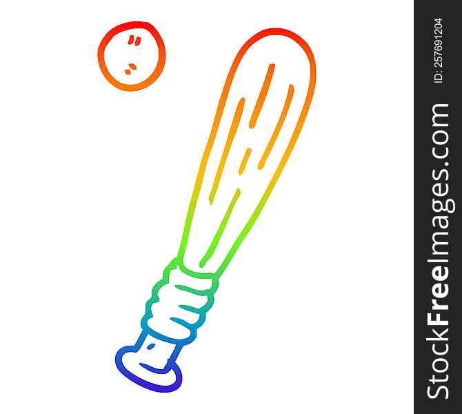 Rainbow Gradient Line Drawing Cartoon Baseball Bat
