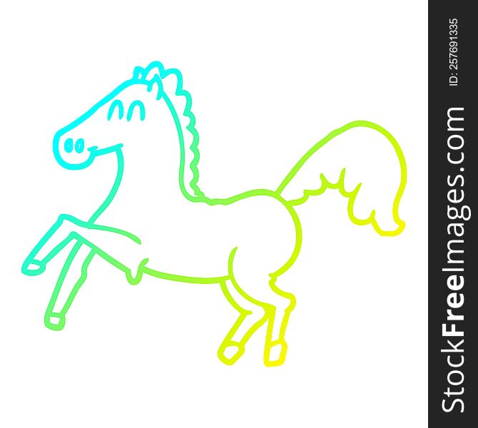 cold gradient line drawing of a cartoon horse rearing up