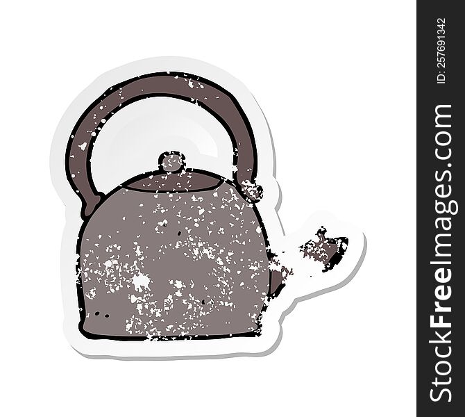 Retro Distressed Sticker Of A Cartoon Old Kettle