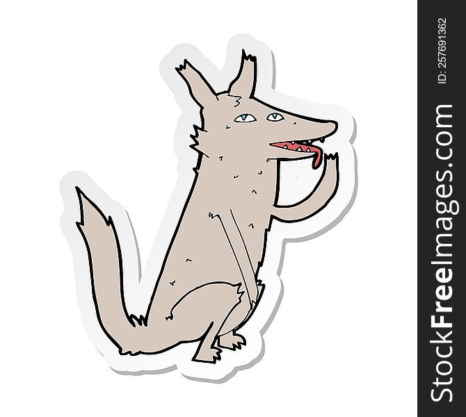 sticker of a cartoon wolf licking paw