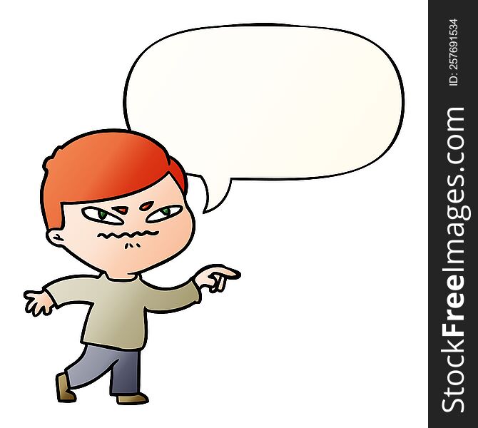 cartoon angry man pointing with speech bubble in smooth gradient style