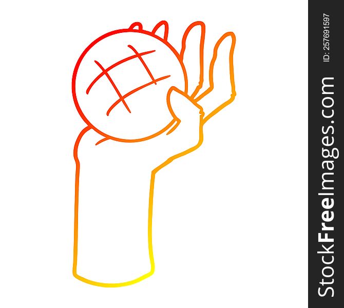 warm gradient line drawing of a cartoon hand throwing ball