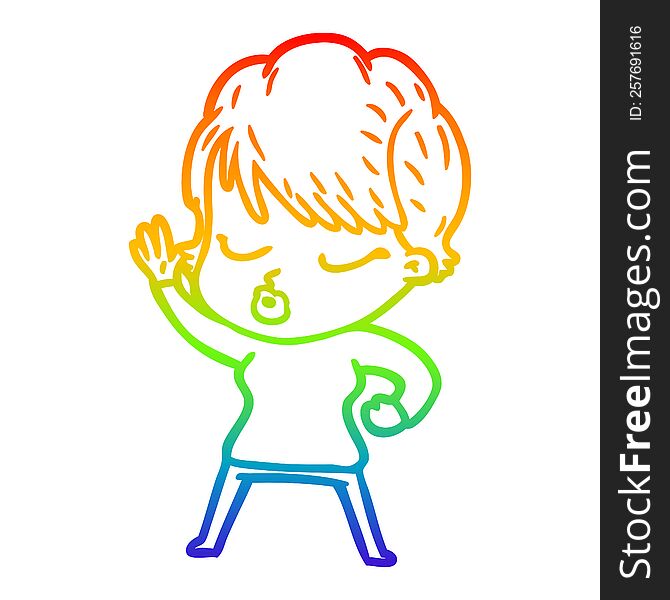 Rainbow Gradient Line Drawing Cartoon Woman With Eyes Shut