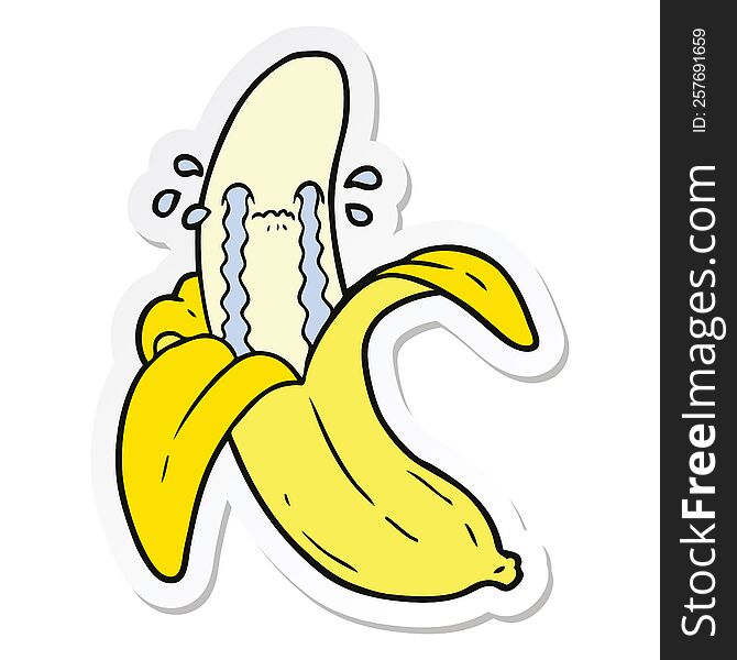 sticker of a cartoon crying banana