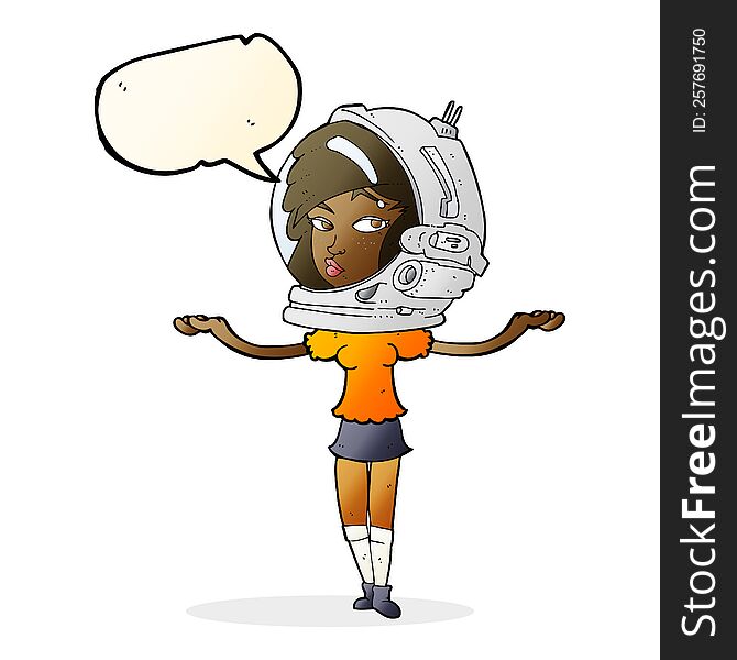 Cartoon Woman Wearing Space Helmet With Speech Bubble