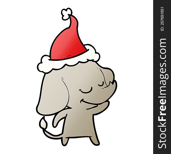 hand drawn gradient cartoon of a smiling elephant wearing santa hat