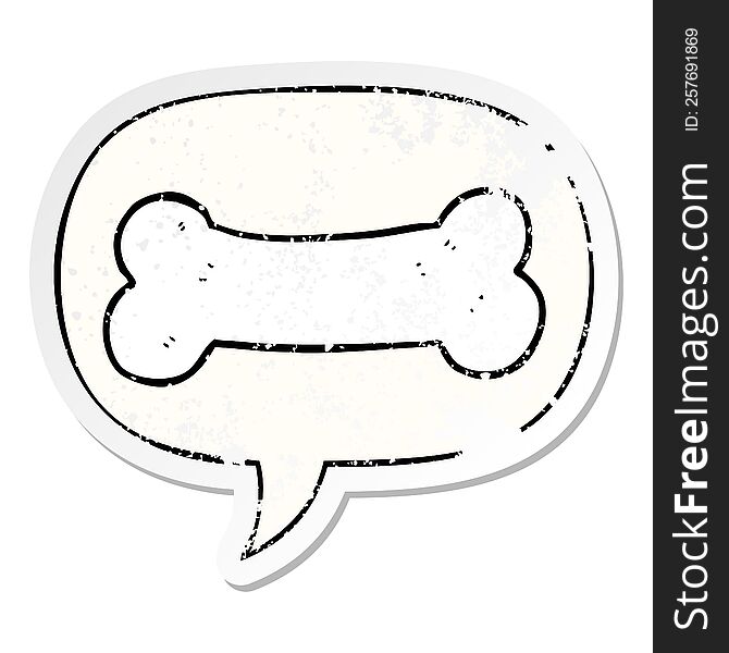 cartoon bone and speech bubble distressed sticker