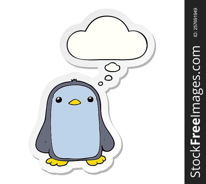 Cute Cartoon Penguin And Thought Bubble As A Printed Sticker