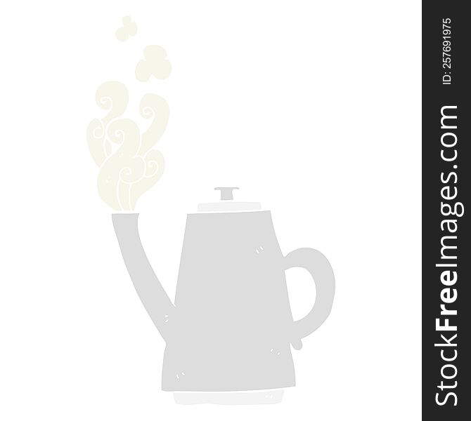 Flat Color Illustration Of A Cartoon Steaming Coffee Kettle