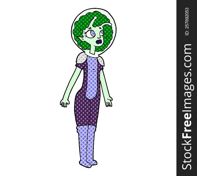 freehand drawn cartoon alien space girl