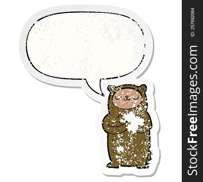 Cartoon Bear And Speech Bubble Distressed Sticker