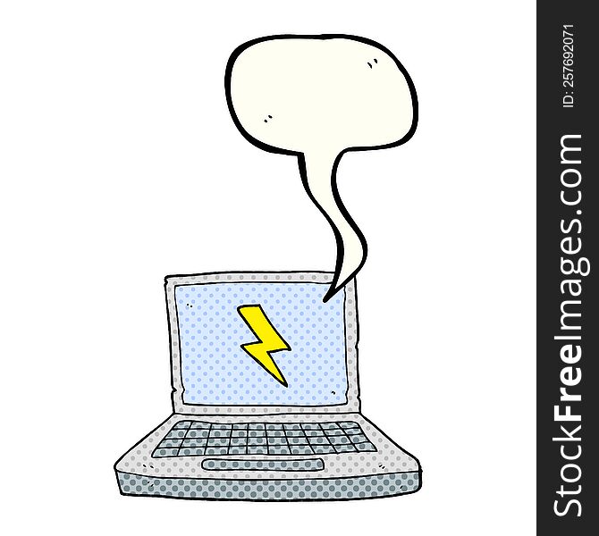 freehand drawn comic book speech bubble cartoon laptop computer