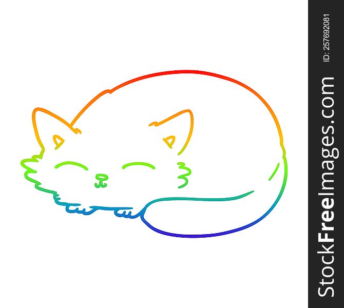 rainbow gradient line drawing cartoon cat sleeping