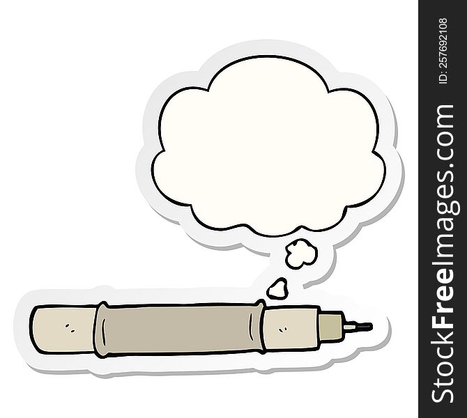 cartoon pen with thought bubble as a printed sticker