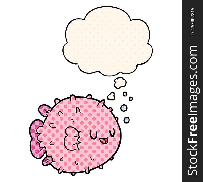 cartoon blowfish with thought bubble in comic book style