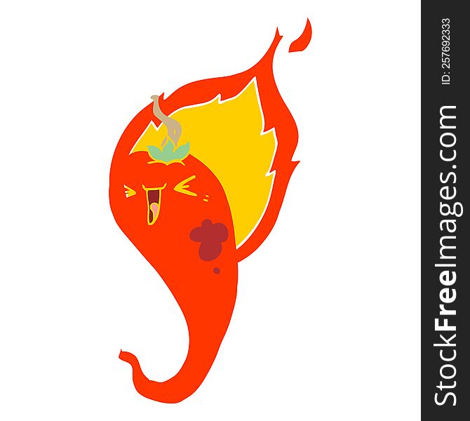 flat color style cartoon flaming hot chili pepper