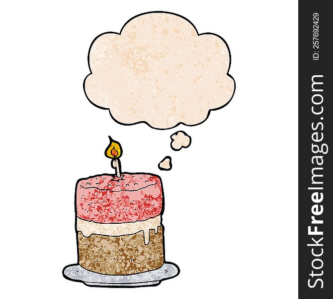 Cartoon Cake And Thought Bubble In Grunge Texture Pattern Style