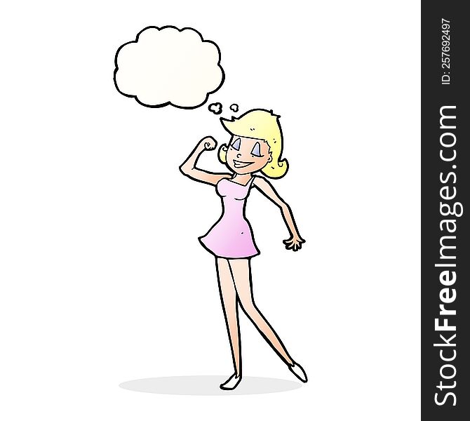 Cartoon Woman With Can Do Attitude With Thought Bubble