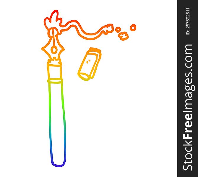 rainbow gradient line drawing of a cartoon fountain pen