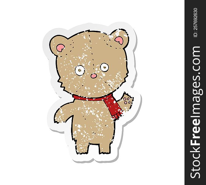Retro Distressed Sticker Of A Cartoon Waving Teddy Bear
