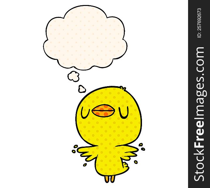 cartoon chick flapping wings with thought bubble in comic book style