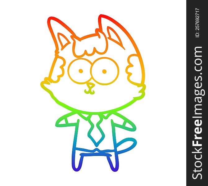 Rainbow Gradient Line Drawing Happy Cartoon Cat Office Worker