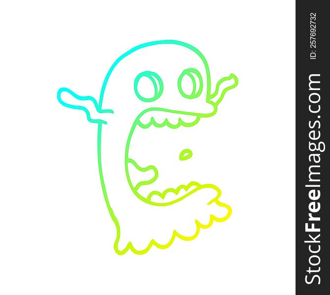 cold gradient line drawing of a cartoon spooky ghost