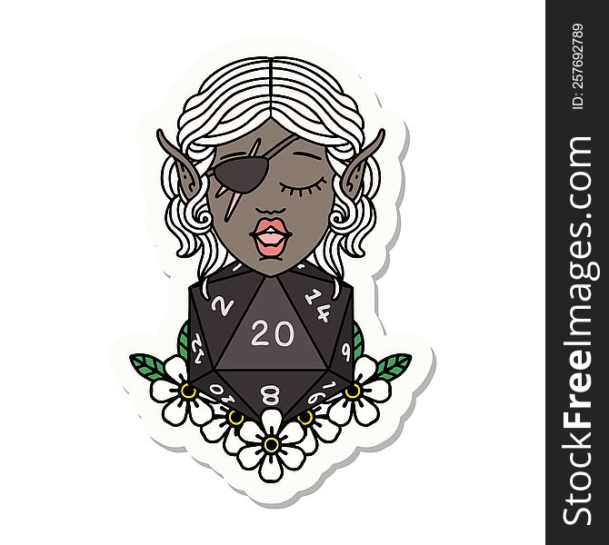 Elf Rogue Character With Natural Twenty Dice Roll Sticker