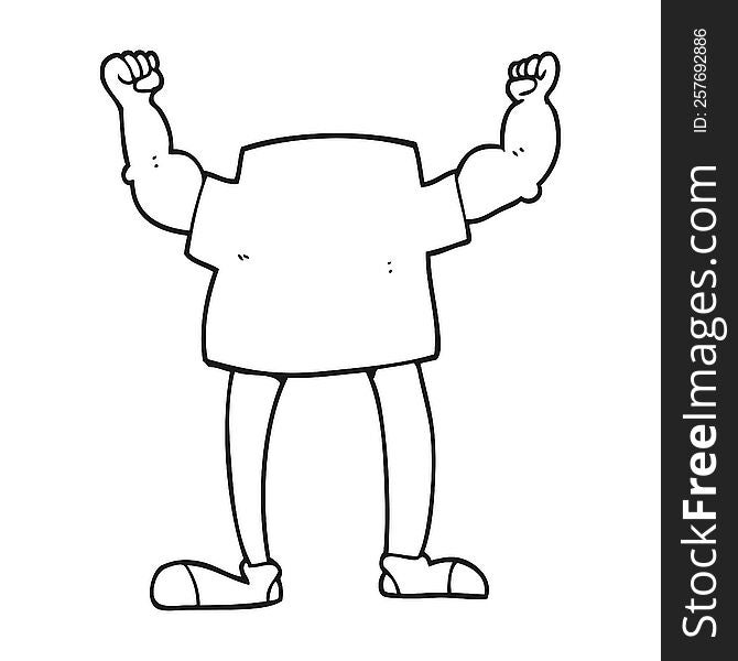freehand drawn black and white cartoon headless man