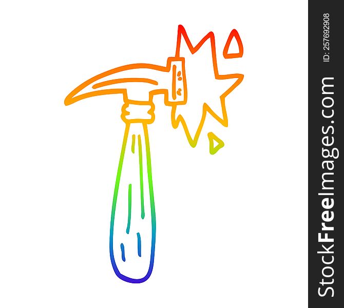 rainbow gradient line drawing of a cartoon hammer banging