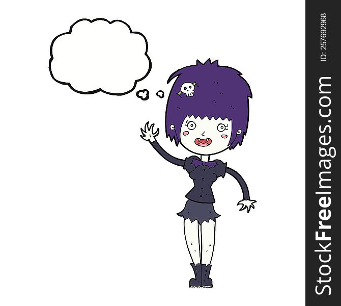 Cartoon Waving Vampire Girl With Thought Bubble