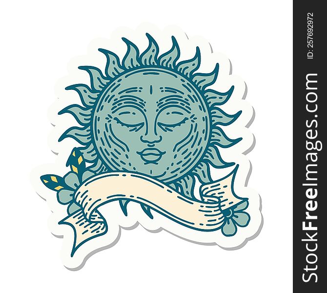 Tattoo Sticker With Banner Of A Sun