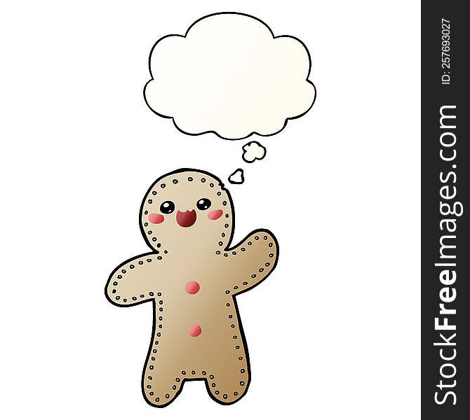 cartoon gingerbread man with thought bubble in smooth gradient style