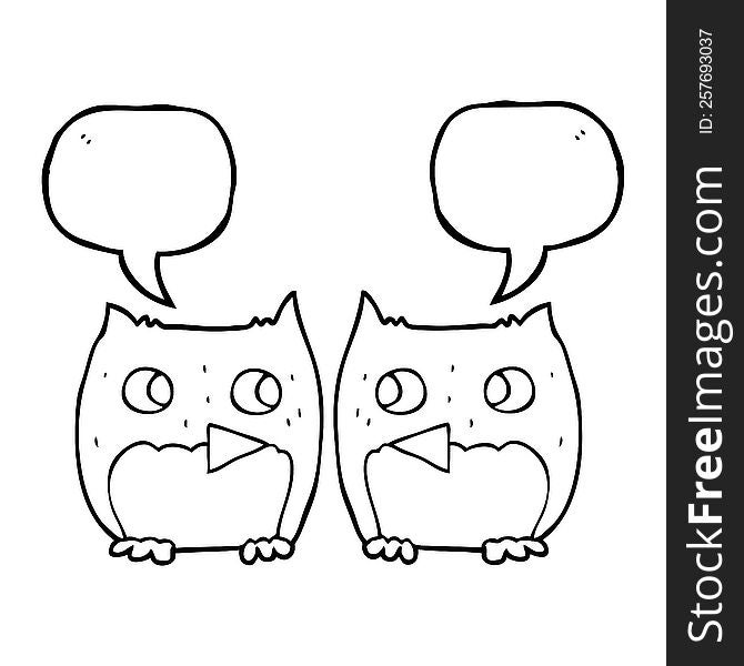 freehand drawn cute speech bubble cartoon owls
