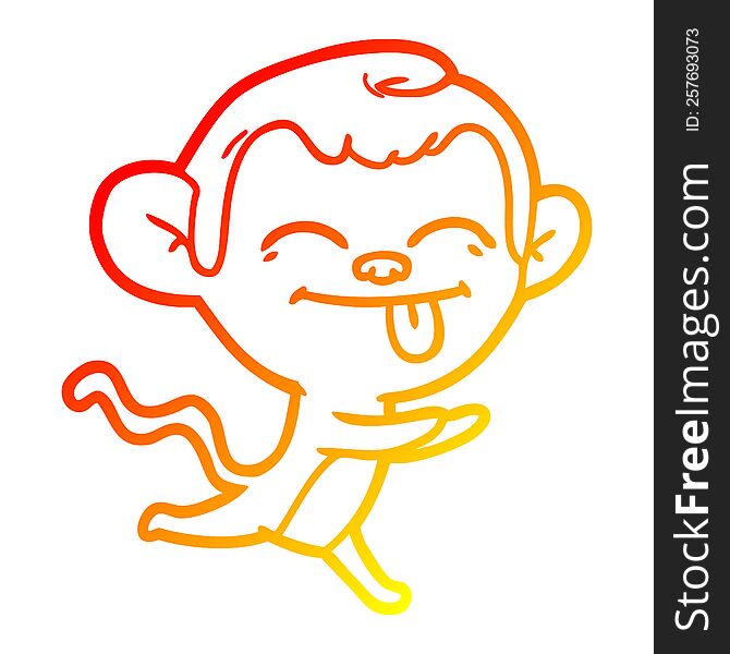 Warm Gradient Line Drawing Funny Cartoon Monkey Running