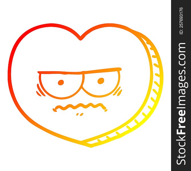 warm gradient line drawing of a cartoon angry heart