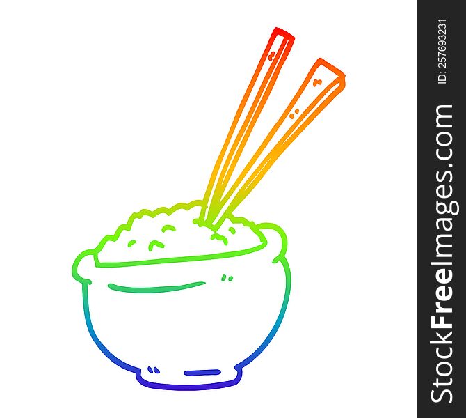 rainbow gradient line drawing cartoon bowl of rice with chopsticks